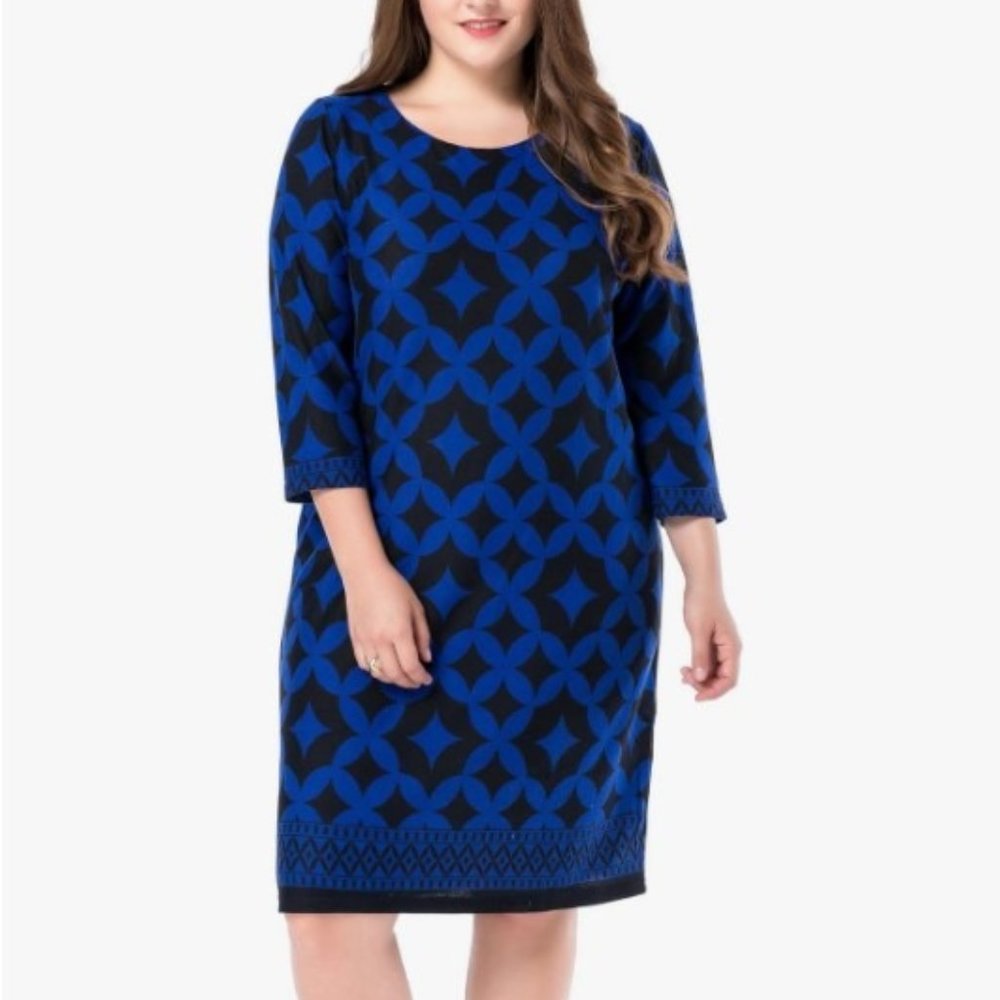 Chicwe Women's Plus Size Cashmere Touch Printed Shift Dress